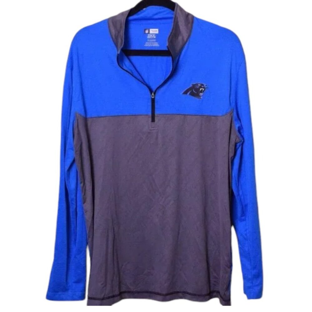 Men's NFL Team Apparel Carolina Panthers Half Zip Long Sleeve Shirt - Size XL